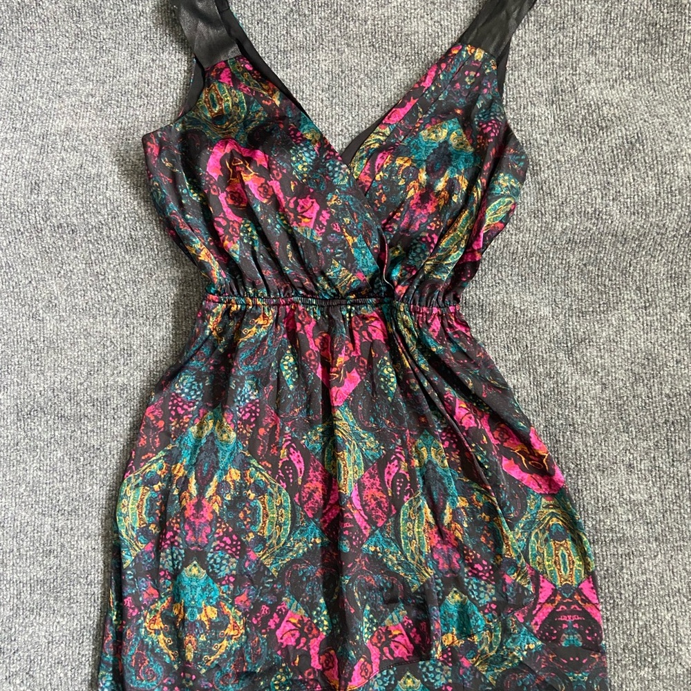 BCBGeneration Vibrant Pink and Blue Midi Dress